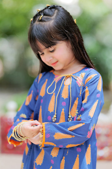 Casual Plus 3 Piece Suit | Cotton Gold Printed & Paist Lawn | Blue & Multicolor | KBD-02021